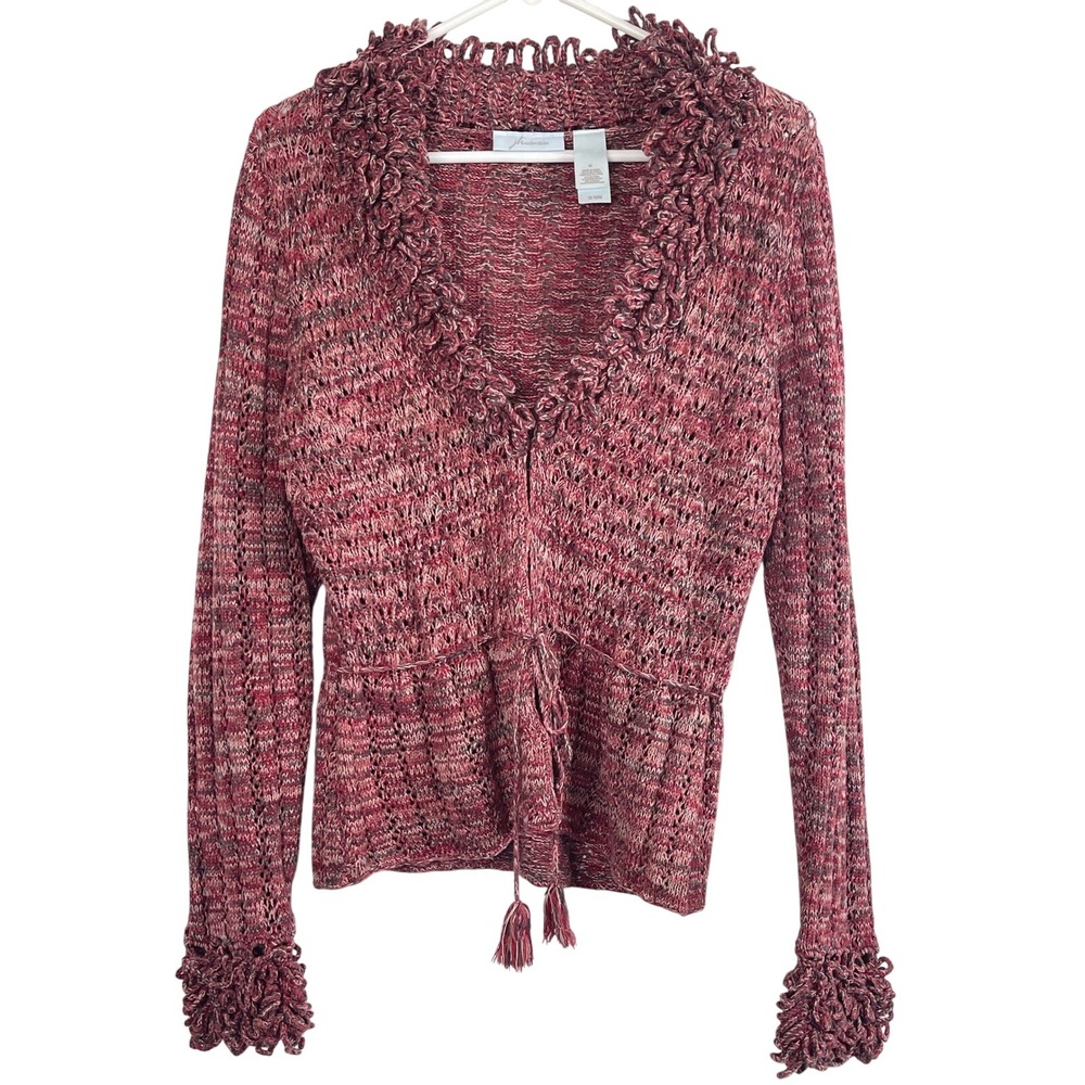00759 JH Collectibles Women's Knit Cardigan Tie Waist Ruffle‎ Neck MultiColor M